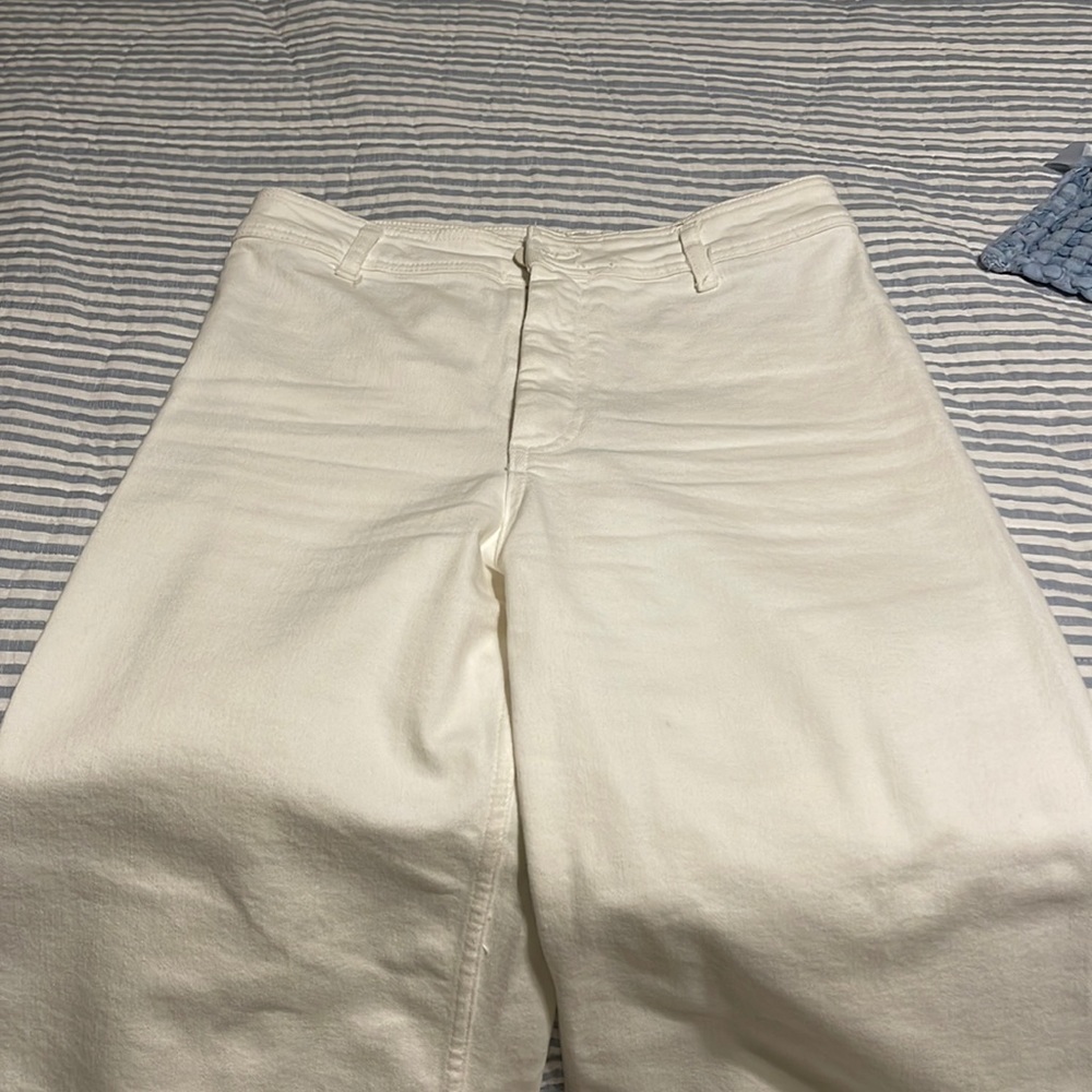 Zara. “The Marine Straight “ cropped wide leg white jeans